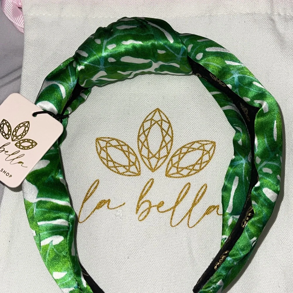 La Bella NWT green tropical 🌴 foliage silk headband - Picture 3 of 4